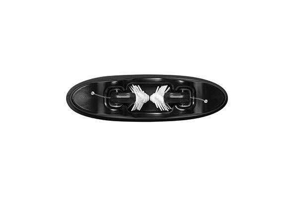 Top-down view of Eargo hearing aids seated in their charging case - learn more about innovative plastic designs in the Prospector Knowledge Center.
