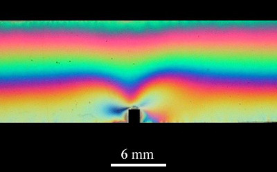 Strain-induced birefringence in a notched polycarbonate bar