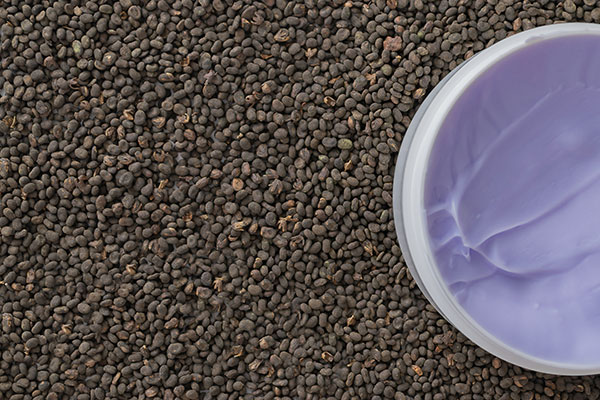 babchi seeds and purple cream in jar