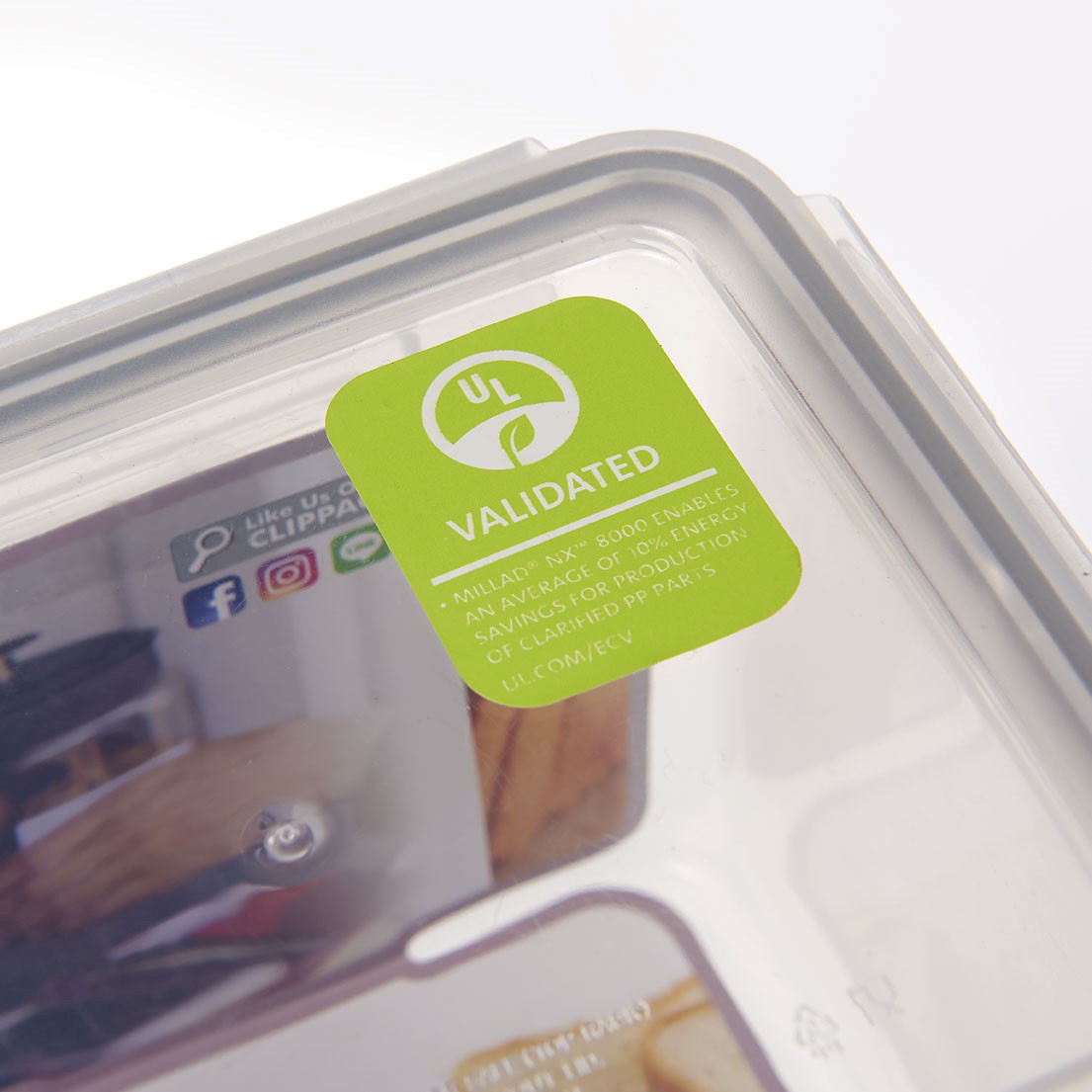 plastic container with UL sticker