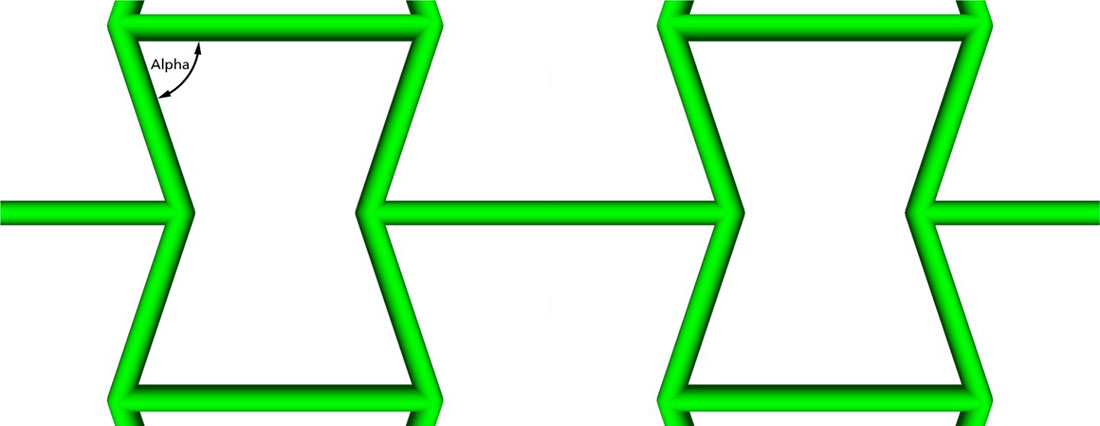 Auxetic cell in compound with angle alpha