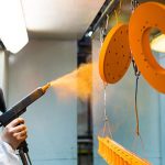 Electrostatic spray application of powder paint on metal objects