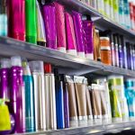 hair care products on shelves in a store