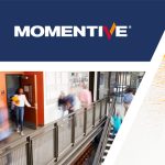 Momentive logo and school hallway