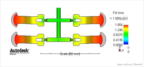 Moldflow diagram validates plastic moulding design and process - learn more about plastic design for structural use in the Prospector Knowledge Center.