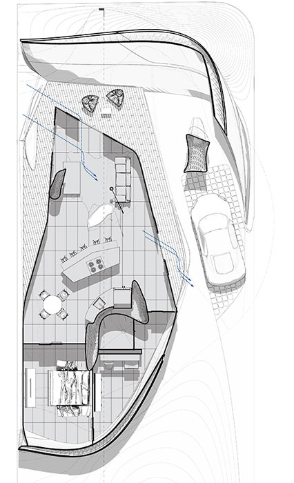 Curve Appeal’s 1-bedroom, 1-bath floor plan - learn more about Branch Technology's Cellular Fabrication 3D printing technology in the UL Prospector Knowledge Center.