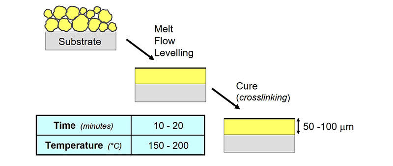 Film formation: the powder paint particles transform into a coating.