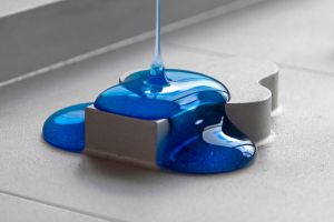 Blue liquid on plastic