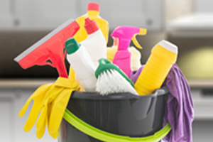 Bucket of cleaning supplies