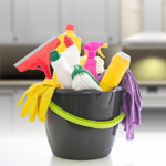 Bucket of cleaning supplies