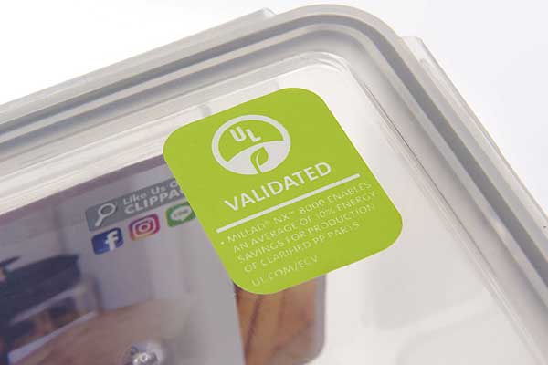 plastic container with UL sticker