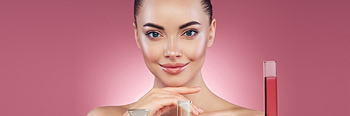 Woman against pink background