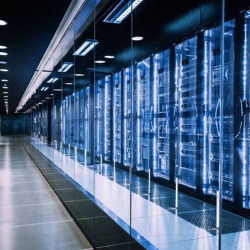 data center in server room with server racks