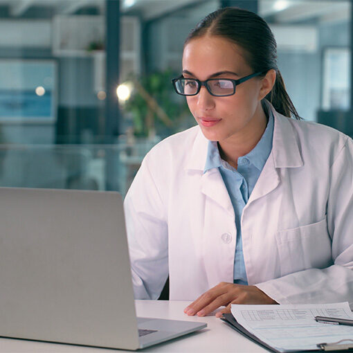 Scientist sitting at computer